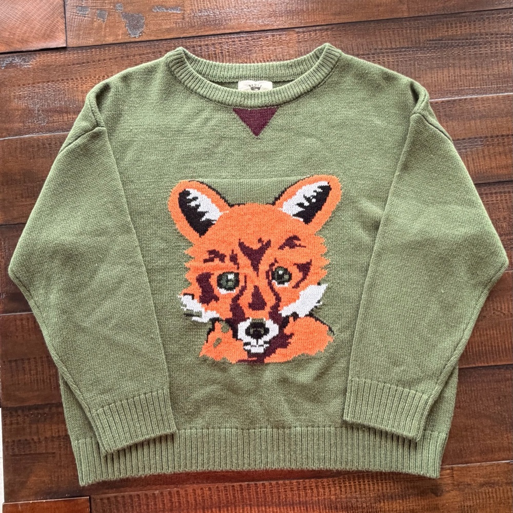 Panache Green Sweater with Orange and Black Fox Detail